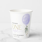 Lila Ballon, Grün, Foliage, erster Geburtstag Pappbecher (Vorderseite)