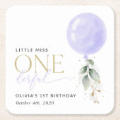 Lila Ballon, Grün, Foliage, erster Geburtstag Rechteckiger Pappuntersetzer (Vorderseite)