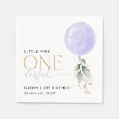 Lila Ballon, Grün, Foliage, erster Geburtstag Serviette (Vorderseite)