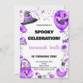 Lila Ballon Halloween Geburtstagseinladungen Einladung (Vorderseite)