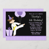 Lila Ballon-Taekwondo-Karate-Mädchen-Geburtstag Einladung (Vorne/Hinten)