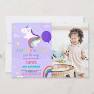 Lila Ballons Einhorn Geburtstagseinladungen Foto Einladung
