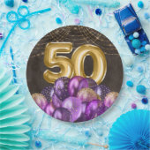 Lila Balloons aus Gold Foil fifizieren 50. Geburts Pappteller (Party)