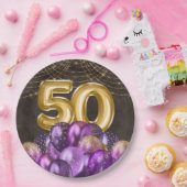 Lila Balloons aus Gold Foil fifizieren 50. Geburts Pappteller (Party)