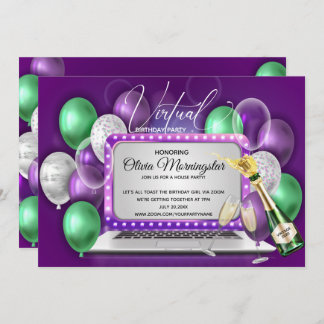 Lila Balloons Notebook Virtual Geburtstagsparty Einladung