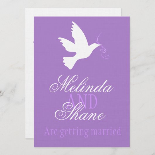 Lila Band der White Taube Einladung (Vorne/Hinten)