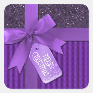 Lila Band-frohe Weihnacht-Geschenk-Aufkleber Quadratischer Aufkleber