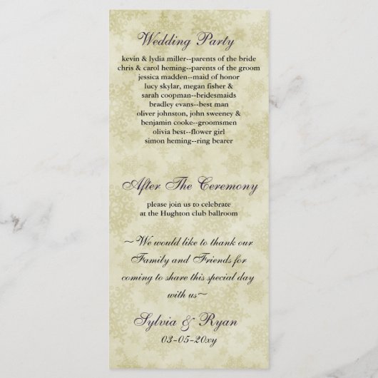 lila Band, rustikale Schneeflocke Programm (Rückseite)