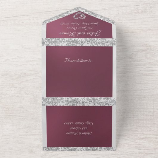 Lila, Band und Glitzer - Grenze und Herz All In One Einladung (Außenbereich)