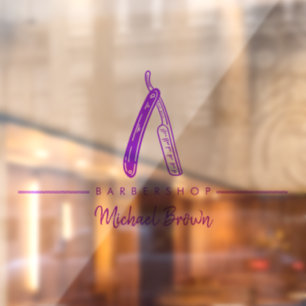 lila Barbier-Rasierer-Logo Geschäft Fensteraufkleber