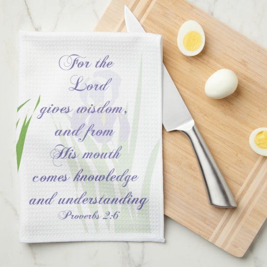 Lila Bartete Iris mit Schriftzeichen Geschirrtuch (Viertel Falte)