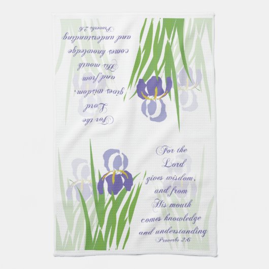 Lila Bartete Iris mit Schriftzeichen Geschirrtuch (Vertikal)