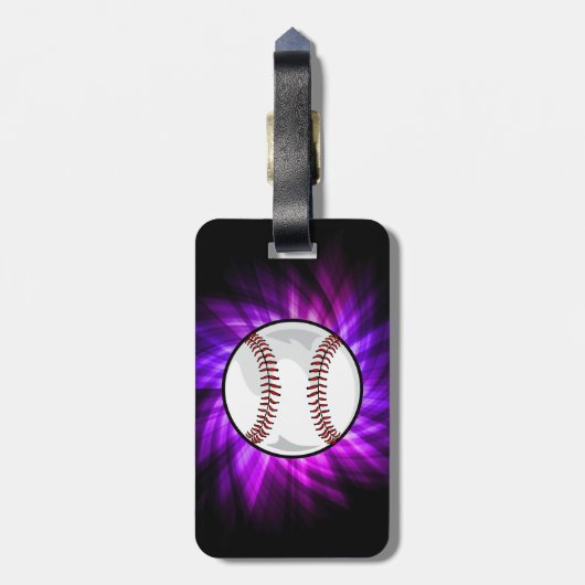 Lila Baseball; Softball Gepäckanhänger (Rückseite vertikal)