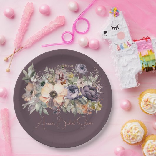 Lila Basil Floral Bouquet Dusche Pappteller (Party)