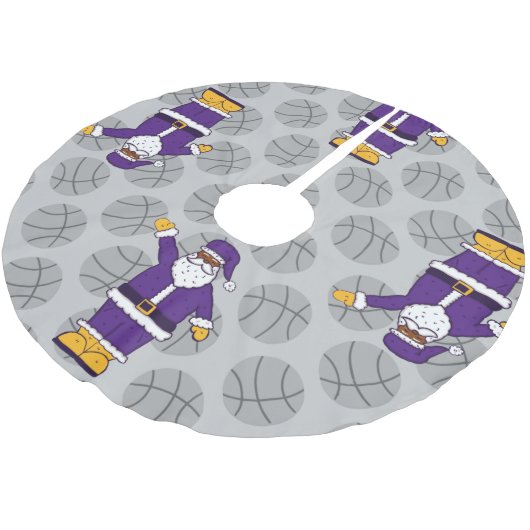 lila Basketball-Basketball Polyester Weihnachtsbaumdecke (Schrägansicht)