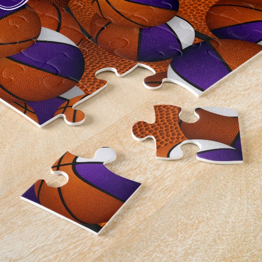 lila Basketball-Mannschaftsfarben personalisiert Puzzle (Seite)