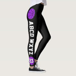 Lila Basketball-Mannschaftsname und Spielnummer Leggings