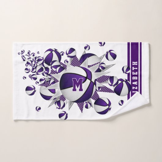 lila Basketball-Stars mit Monogramm Handtuch (Handtuch)