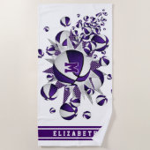 lila Basketball-Stars mit Monogramm Strandtuch (Vorderseite)