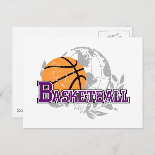 Lila Basketball-T - Shirt und Geschenke Postkarte (Vorne/Hinten)