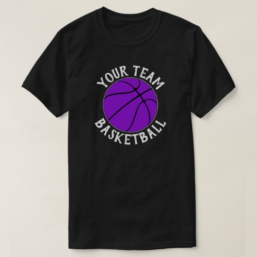 Lila Basketball Team Spielername und Jersey-Nummer T-Shirt (Design vorne)
