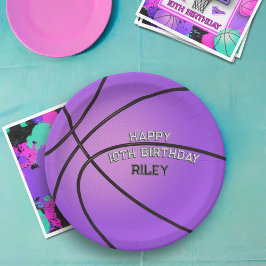 Lila Basketball Varsity Schriftart Happy Birthday  Pappteller