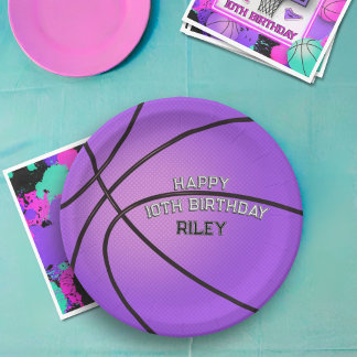 Lila Basketball Varsity Schriftart Happy Birthday  Pappteller