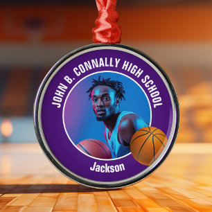 Lila Basketballspieler Foto Weihnachten Ornament Aus Metall