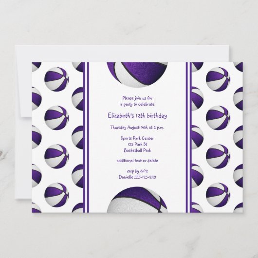 lila Basketballspielerinnen Geburtstag_Party Einladung (Vorderseite)