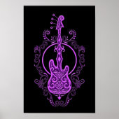 Lila Bass Gitarrendesign auf schwarz Poster (Vorne)