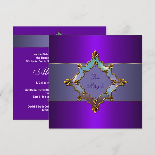 Lila Bat Mitzvah Einladung (Vorne/Hinten)