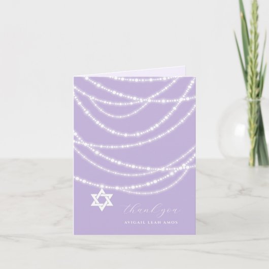 Lila Bat Mitzvah Glitzern Star von David Foto Dankeskarte (Vorderseite)