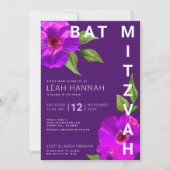 Lila Bat Mitzvah Moderne rosa Blumenfarbe Einladung (Vorderseite)