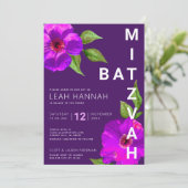 Lila Bat Mitzvah Pink Floral Wasserfarbe Moderne Einladung (Stehend Vorderseite)