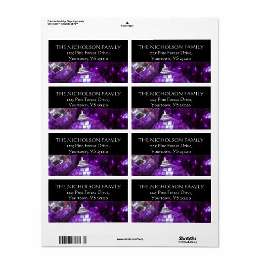 Lila Baubles-Adressetikett schwarz (Vorne)