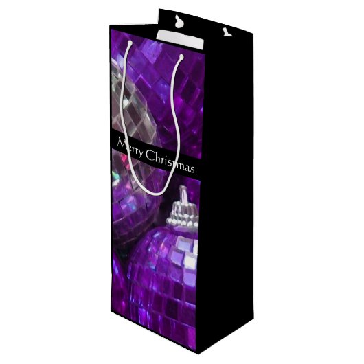 Lila Baubles Frohe Weihnachtsgeschenke Wein schwar Geschenktüte Für Weinflaschen (Rückseite Schrägansicht)