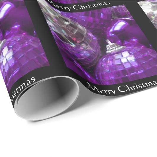 Lila Baubles Frohen Weihnachten schwarz Geschenkpapier (Rolleneckpunkt)