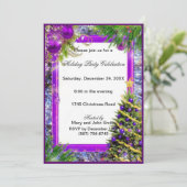 Lila Baubles Holiday Baum Party laden Sie ein Einladung (Stehend Vorderseite)