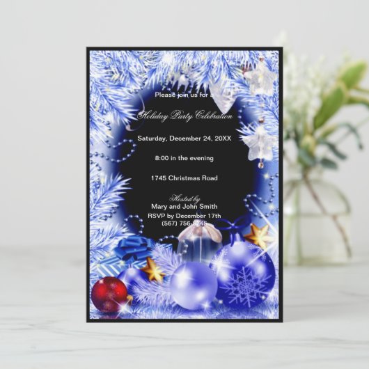 Lila Baubles Stars Weihnachts-Party Einladung (Stehend Vorderseite)