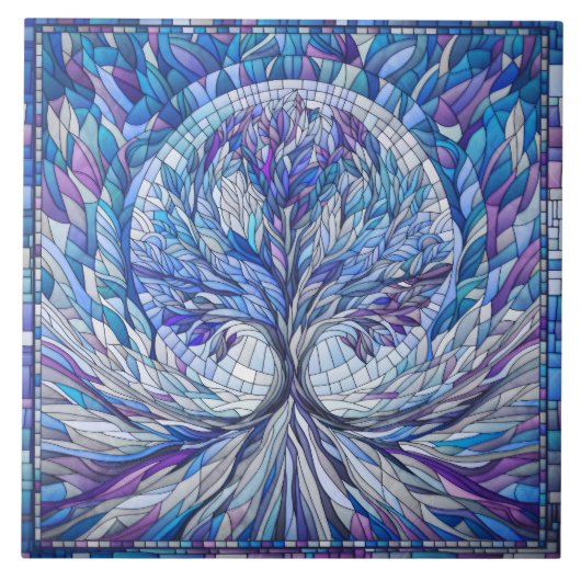 Lila Baum der Ruhe Mosaikkunst Fliese (Vorderseite)