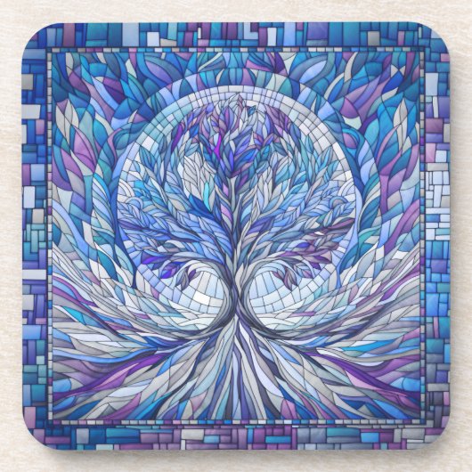 Lila Baum der Ruhe Mosaikkunst Getränkeuntersetzer (Vorderseite)