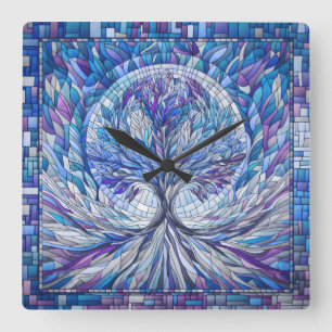 Lila Baum der Ruhe Mosaikkunst Quadratische Wanduhr