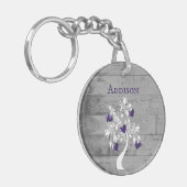 Lila Baum des Personalisierten Herzens Schlüsselan Schlüsselanhänger (Vorderseite links)