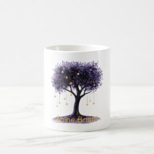 Lila Baum Goldene Sterne Leuchten Hell Kaffeetasse