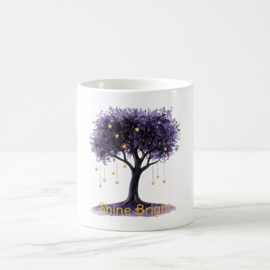 Lila Baum Goldene Sterne Leuchten Hell Kaffeetasse (Mittel)