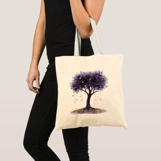 Lila Baum Goldene Sterne Leuchten Hell Tragetasche (Vorderseite (Produkt))