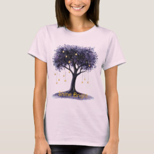 Lila Baum Goldene Sterne Scheinen Hell T-Shirt