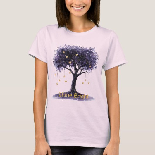 Lila Baum Goldene Sterne Scheinen Hell T-Shirt (Vorderseite)