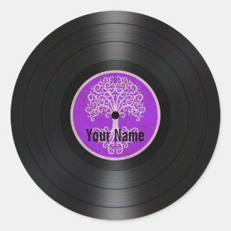 Lila Baum Personalisierter Vinyl Record Runder Aufkleber
