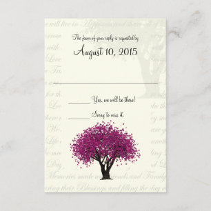 Lila Baum und Hochzeitstext RSVP Karte